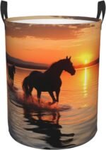 Sunsets Lake Horses Laundry Basket for Clothes, Freestanding Waterproof Laundry Hamper for Blanket, Collapsible Tall Clothes Hamper with Handles, Clothes Storage Basket for Toys Small - Image 3