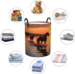 Sunsets Lake Horses Laundry Basket for Clothes, Freestanding Waterproof Laundry Hamper for Blanket, Collapsible Tall Clothes Hamper with Handles, Clothes Storage Basket for Toys Small - Image 7