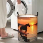 Sunsets Lake Horses Laundry Basket for Clothes, Freestanding Waterproof Laundry Hamper for Blanket, Collapsible Tall Clothes Hamper with Handles, Clothes Storage Basket for Toys Small - Image 8