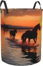 Sunsets Lake Horses Laundry Basket for Clothes, Freestanding Waterproof Laundry Hamper for Blanket, Collapsible Tall Clothes Hamper with Handles, Clothes Storage Basket for Toys Small - Image 9