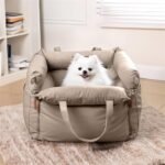 FUNNYFUZZY Dog Car Seat for Small Dogs, Waterproof Dog Car Bed with Storage Pocket, Safety Clip-On Dogs Leash, Detachable Portable Pet Carseat (Grey, 21.65 x 19.69 x 17.72 inches) - Image 3