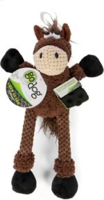 goDog Checkers Skinny Horse Squeaky Plush Dog Toy, Chew Guard Technology - Brown, Small - Image 3