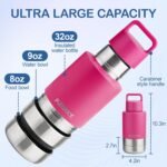 Insulated Dog Travel Water Bottle with Detachable Bowls, 3 in 1 Portable Dog Water Bottle Dispenser, Dog Accessories for Walking, Hiking, Camping, Outdoor (Hot Pink, 32 Oz) - Image 5