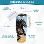 40 oz Tumbler with Handle Cool Horse Insulated Water Bottle with Straw Lid Vacuum Insulated Stainless Steel Travel Coffee Mug - Image 3