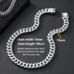 Cuban Link Silver Dog Chain Collar Design Secure Buckle Crystal Necklace Silver Dog Metal Jewelry Accessories for Small Medium Large Pet Male Dogs (20inch) - Image 3