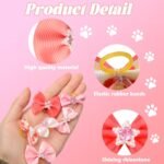 20PCS Dog Bows Cute Dog Hair Bows with Rubber Bands Pink Dog Hair Bows for Small Dogs Girl Handmade Puppy Bows with Rhinestone Pearls Girl Dog Accessories for Pet Hair Grooming - Image 4