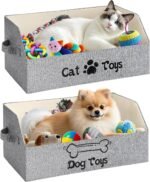 2 Pack Large Collapsible Pet Toy Box Trapezoid Pet Toy Storage Basket with Handle Grey Thicker Toy Storage Bin Bed for Organizing Pet Toys Treats Clothes and Accessories(Cat and Dog) - Image 2