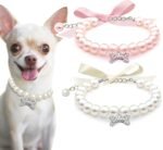 2 Pcs Dog Cat Pearl Collar Necklace with Rhinestone Bone, Fancy Cat Wedding Collar Jewelry for Girl Cat Puppy Dogs Accessories(Pink+White) - Image 2