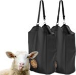 2 Pcs Hay Feeder for Goat, Nylon Goat Feeder, Slow Feed Hay Bag Less Hay Waste Tote Bag with Metal Ring and Adjustable Strap for Sheep Horses Goat and Cattle Low Feeding - Image 2