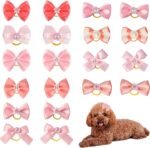 20PCS Dog Bows Cute Dog Hair Bows with Rubber Bands Pink Dog Hair Bows for Small Dogs Girl Handmade Puppy Bows with Rhinestone Pearls Girl Dog Accessories for Pet Hair Grooming - Image 2