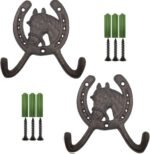 2PCS 4.5" Horse Head Horseshoe Western Double Cast Iron Wall Hooks Coat Hook Hat Horse Hook - Image 2