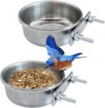 2Pcs Small Bird Bowls for Cage Stainless Steel, Parakeet Feeding Dish Cups with Clamp Holder, Hanging Hamster Foraging Food & Water Bowl for Parrot Cockatiel Budgies Bunny Hedgehog (2 Packs, S) - Image 2