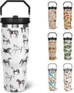 30 oz Horse Tumbler With Handle and Straw, 30oz Horse Flip Straw Tumbler Insulated Coffee Travel Mugs Cup Water Bottle Horse Gifts for Horse Lovers Women Girls - Image 2