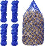 4 Pcs Slow Feed Hay Net 40 Inch Hay Nets for Horses Hanging Hay Feeder for Goats 2x2 in Round Mesh Holes Horse Hay Bag Horse Feeding Supplies for Trailer and Stall,Simulates Grazing (Blue) - Image 2
