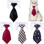 4 Pieces Cat Dog Tie with Collar Adjustable Puppy Pets Formal Necktie Collars Cat Dogs Bow Ties for Cat Small Dogs Grooming Costume Accessories - Image 2