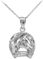 .925 Sterling Silver Good Luck Horseshoe Charm Horse Head Pendant Necklace with Rolo Chain and Pendant only - Image 2