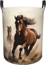 Animals Horse Running Laundry Basket Waterproof Foldable Storage Bin Lightweight Laundry Hamper Clothes Toys Organizer Bag With Handles For Home Bathroom Bedroom Dorm - Image 2