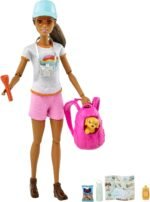 Barbie Self-Care Doll, Brunette Posable Hiking Doll with Puppy & Accessories Including Backpack Pet Carrier & Camera - Image 2