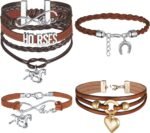 Bonuci 4 Pieces Horse Bracelet Horse Party Favors Infinity Bracelet Horse Charm Handmade Leather Horse Bracelet Adjustable Jewelry - Image 2