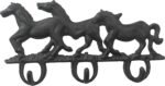 Comfy Hour Antique and Vintage Animal Collection Cast Iron Three Running Horse Triple Key Coat Hooks Wall Hanger Clothes Rack Set Heavy Duty Recycled - Image 2