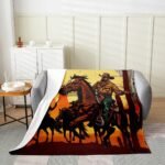 Cowboy Bed Blanket All Seasons,Western Country Style Horse Flannel Blanket for Room Decor,Sunset Landscape Fleece Blanket for Kids,Super Soft Blanket,Twin 60"x80" - Image 2