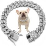 Cuban Link Silver Dog Chain Collar Design Secure Buckle Crystal Necklace Silver Dog Metal Jewelry Accessories for Small Medium Large Pet Male Dogs (20inch) - Image 2