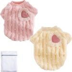 Cute Cat Sweaters Warm Cotton Plush Dog Apparel & Accessories Pink Kitten Turtleneck Sweaters for Indoor Cats and Small Dogs with Pet Laundry Bag (L (8.8-11lbs)) - Image 2
