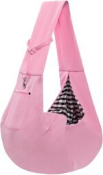 Dog Carrier Sling - Reversible Puppy Carrier Purse with Storage Pocket, Hand-Free Dog Sling Carrier for Carry Small Dogs and Cats, Travel Safety Harness, Dog and Cat Harness (Pink) - Image 2