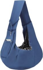 Dog Carrier Sling - Reversible Puppy Carrier Purse with Storage Pocket, Hand-Free Dog Sling Carrier for Carry Small Dogs and Cats, Travel Safety Harness, Dog and Cat Harness(Blue) - Image 2