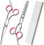 Dog Grooming Scissors with Safety Round Tips Stainless Steel Professional Dog Grooming Kit - Thinning, Curved Scissors and Comb for Dog Cat Pet (Pink 4 in 1) - Image 2