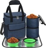 Dog Travel Bag, Weekend Dog Travel Accessories for Camping, Pet Travel Bags with 2 Collapsible Dog Bowls, 2 Travel Dog Food Container, 1 Waterproof Pet Feeding Mat - S, Tibetan Blue - Image 2