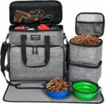 Dog Travel Bag,Weekend Pet Travel Bag Set for Dog and Cat,Airline Approved Tote Multi-Function Dog Bags for Traveling,2 Food Storage Containers, 2 Collapsible Bowls, 1 Feeding Mat,Gray - Image 2