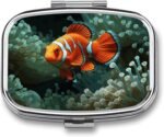 Fish Background Pill Organizer Cute Pill Box Decorative Metal Pill Case Portable Vitamin Organizer Travel Medicine Holder Mini Pill Storage Container for Purse - Image 2