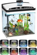 Fish Tank, 3.4 Gallon, UV-C Betta Fish Tank with Temperature Time Display, Thermometer, 7 Colorful LED Small Fish Tank with Triple-Filtration, Water Cycle, Feeder Bin, Aquarium for Betta Goldfish - Image 2