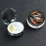 Fishing Bait Pill Box 3 Compartment, Small Pill Box for Purse & Pocket, Metal Pill Case with Mirror, Travel Daily Pill Organizer, Portable Medicine Vitamin Holder Unique Gift - Image 2