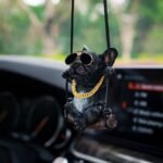 Floruit French Bulldog Car Mirror Hanging Accessories Cute Swinging Dog Rear View Mirror Accessories for Men & Women (Black) - Image 2