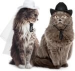 Geyoga 2 Pcs Pet Cowboy Hat Pet Bride and Groom Cowboy Costume with Veil Cat Hat Costumes Cosplay Accessories for Dogs Cat Pet Decoration Daily Wearing(Medium) - Image 2