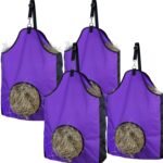 HIRQUITICKE 4 Pack Premium Durable Horse Slow Feed Hay Bag with Metal Snap Fastener and Heavy Adjustable Strap (4 Pack Purple) - Image 2
