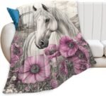 Horse Throw Blanket Ultra Soft Warm Flannel Fleece Horse Flower Blanket Horse Lovers Blankets Lightweight Fuzzy Decor Gifts for Women Men Girls Boys 50"x40" - Image 2