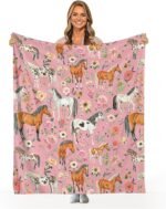 Horse and Flowers Blanket, Gifts for Girls Woman, Super Soft Warm Flannel Horse Throw Blankets, Sofa Office Lightweight Blanket, Cute Animal Horses Print Blanket 50x40 in - Image 2