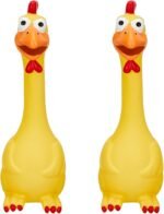 Hungdao 2 Pcs Rubber Chicken Squeaky Dog Toy 11 Inches Horse Toys Latex Reduce Separation Anxiety Screaming Chicken Toy for Small, Medium or Large Horse Pet (Yellow) - Image 2