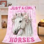 Just a Girl Who Loves Horses Blanket Horse Flannel Plush Throw Blanket Cozy Fluffy Horse Animal Fleece Bedding Stuff Decor Blanket Gifts for Lover Teens Boys Kids Adults Women Bed Travel 40"x50" - Image 2