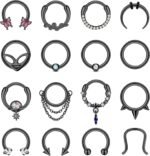 LOYALLOOK 16Pcs 16G Septum Rings Hoop for Women Men Surgical Steel Dangle Septum Jewelry Septum Clicker Horseshoe Nose Rings Hoop Hinged Segment Daith Helix Tragus Cartilage Earrings Piercing - Image 2