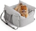 Lesure Small Dog Car Seat for Small Dogs - Waterproof Dog Booster Seat for Car with Storage Pockets and Clip-On Safety Leash and Thickened Memory Foam Filling, Pet Travel Carrier Bed Grey Houndstooth - Image 2