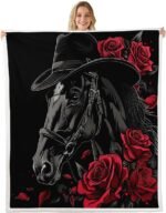 Manfei Horse Throw Blanket Black Hat Red Roses Fuzzy Blanket, Wild Animal Theme Blanket for Bed Couch Sofa, Kids Boys Girls Room Decor, Soft and Breathable Fleece Blanket(60 x 80 Inches) - Image 2