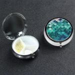 Mermaid Fish Scale Print Pill Box 3 Compartment, Small Pill Box for Purse & Pocket, Metal Pill Case with Mirror, Travel Daily Pill Organizer, Portable Medicine Vitamin Holder Unique Gift - Image 2