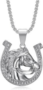 NEGS Lucky Horse Pendant Punk Rock Stainless Steel Necklace, 2pcs 20 24 Inch Layered Chains Hip Hop Horseshoe Jewelry Animal Gift For Men Women - Image 2