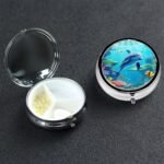 Ocean Underwater Dolphin Fish Pill Box 3 Compartment, Small Pill Box for Purse & Pocket, Metal Pill Case with Mirror, Travel Daily Pill Organizer, Portable Medicine Vitamin Holder Unique Gift - Image 2
