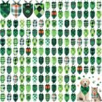 Pickmesh 150 Pcs Valentine's Plaid Dog Bandanas Bulk Spring St. Patrick's Day Easter Dog Bandana Adjustable Pet Scarf Holiday Grooming Supplies for Small to Large Cat Dog(Irish Luck, Green) - Image 2