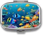 Pill Box Portable Sea Fishes Pill Organizer Travel Pill Case for Pocket Or Purse Medicine Pill Container with Mirror 2 Compartments Daily Medicine Organizer - Image 2